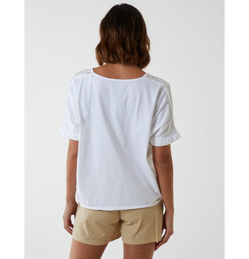 Broderie Batwing Knot Front Top