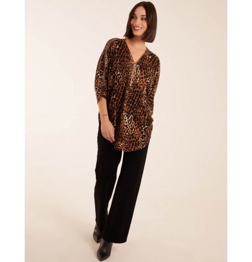 Zip Front Leopard Diamante Tunic Top