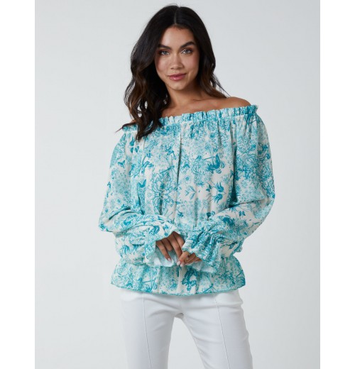 Butterfly Floral Print Gypsy Chiffon Blouse