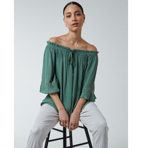 Bardot Tie Front Top